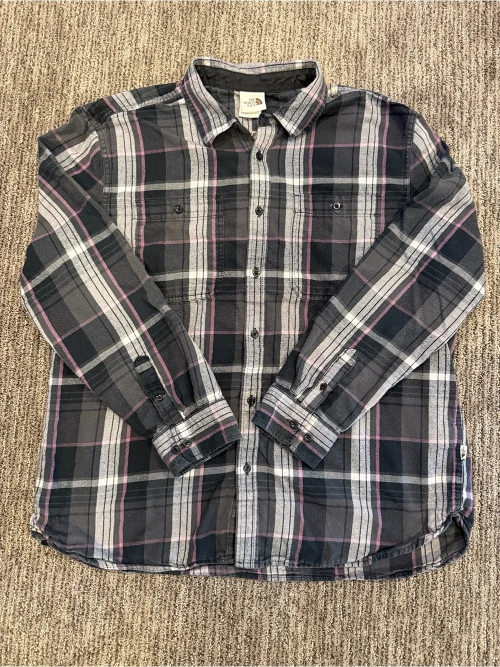The North Face Men's Black, Gray & Pink Plaid Button-Down Shirt